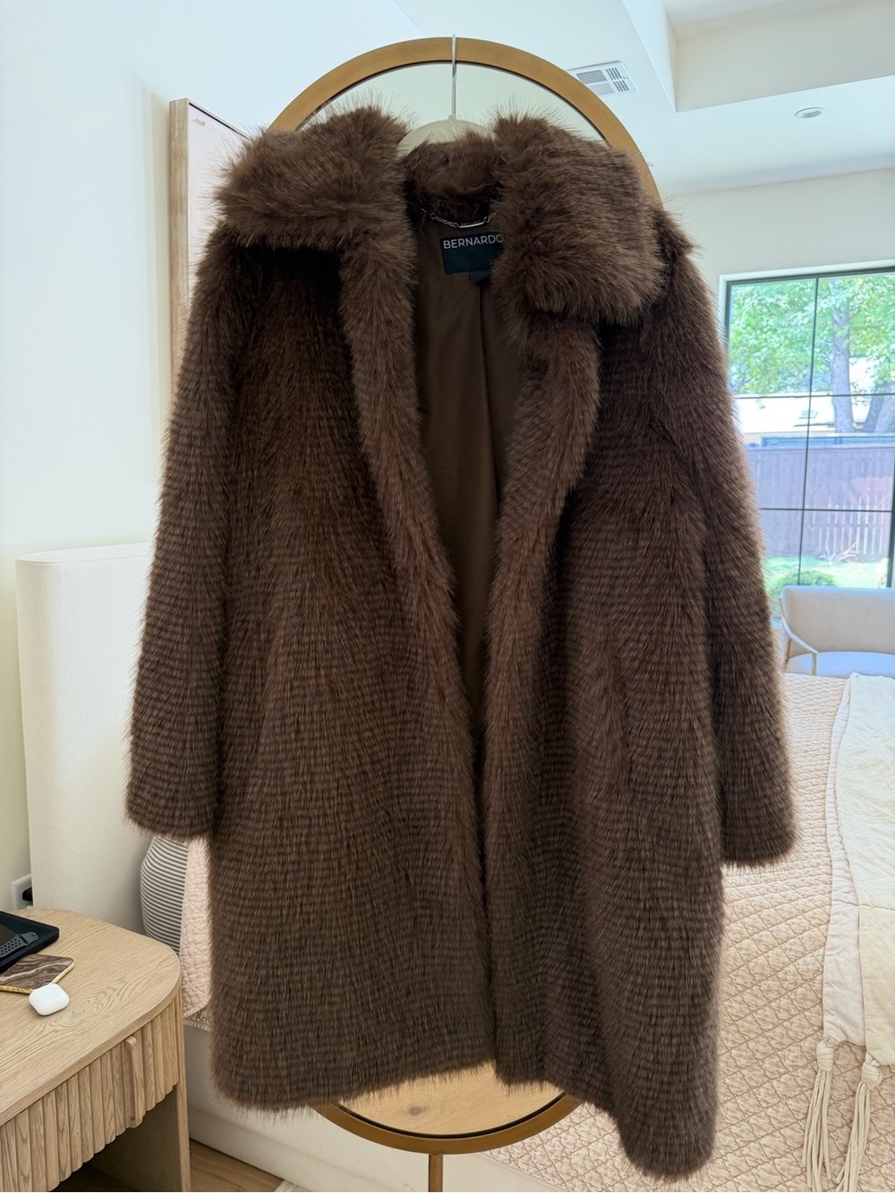 Bernardo Chocolate Brown Teddy Coat with Wide Collar